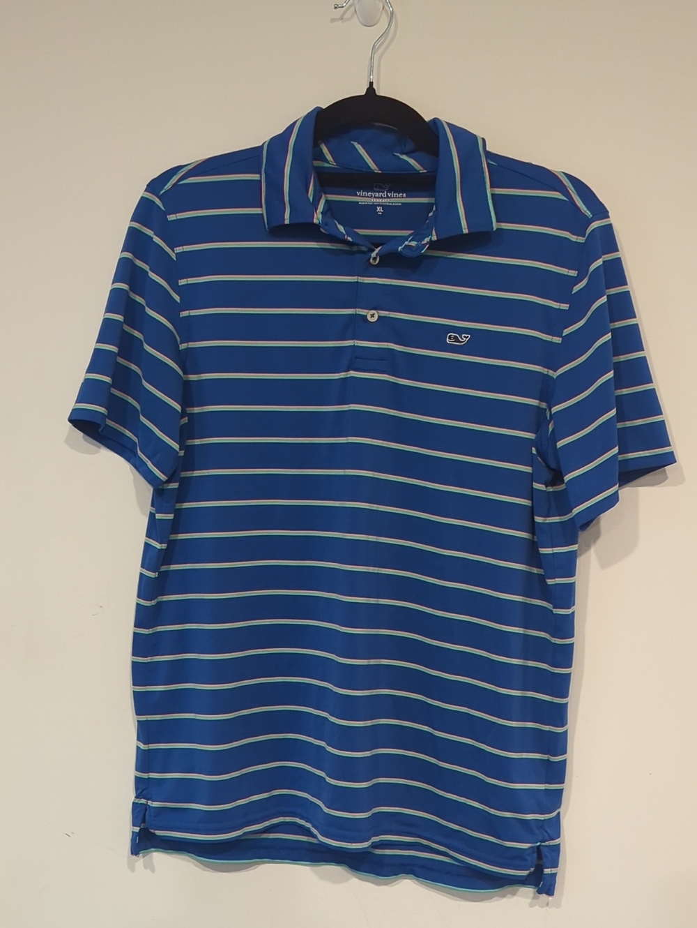 Vineyard Vines Royal Blue Polo with White and Green Stripes